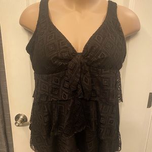 Ruffled Black Tankini Top